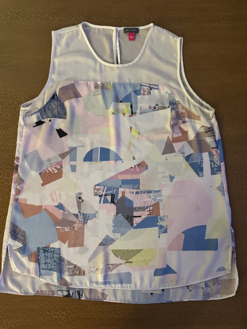 Vince Camuto Sheer Dressy Tank Top Blouse Geometric Pattern - Size Large